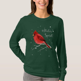 Camiseta Mulheres cardinais vermelhas nevado do pássaro do