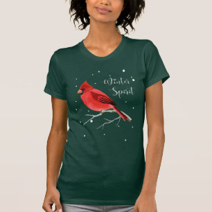 Camiseta Mulheres cardinais vermelhas nevado do pássaro do