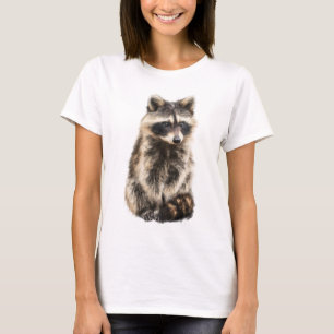 Camiseta Mulheres Charmosas Guaxinins Fofos Pintados à Mão
