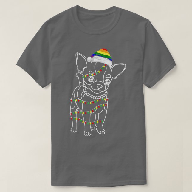 Camiseta Mulheres Chihuahua Árvore Natal Luzes Cachorro Cac (Frente do Design)
