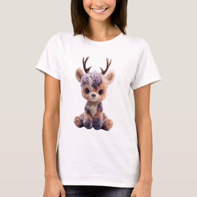 Camiseta Mulheres com Corça Florestal Malhada Lilás Encanta (Frente)