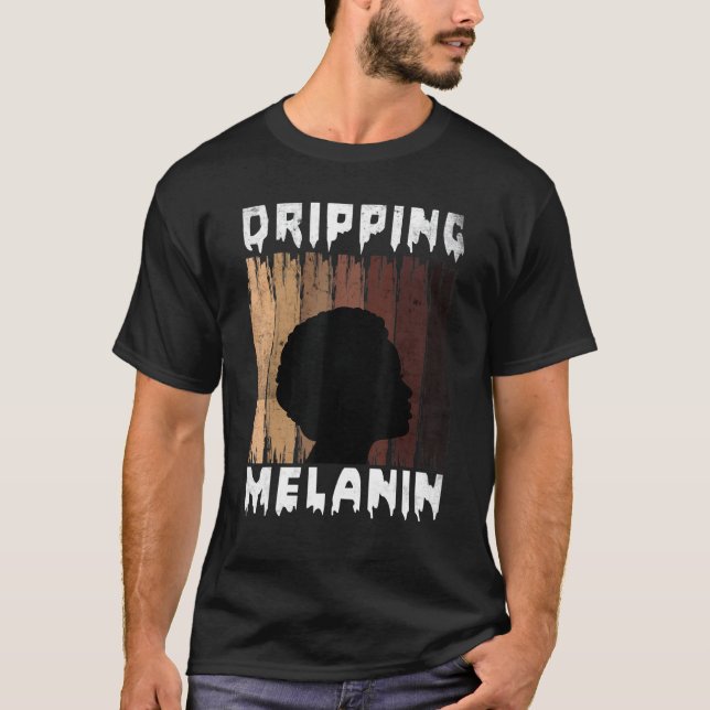 Camiseta Mulheres com Melanina Derramando Melanina Garota P (Frente)