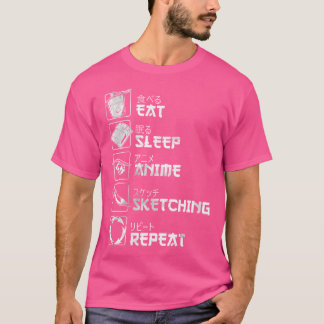 Camiseta Mulheres Comem Animes De Sono Desenhando Repetir Q