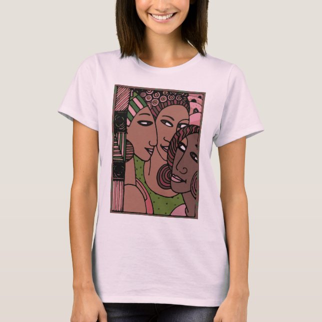 Camiseta Mulheres cor-de-rosa e verdes do afro-americano (Frente)