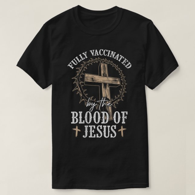 Camiseta Mulheres Cristãs Jesus Morre Totalmente Vacinado P (Frente do Design)