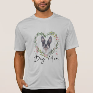 Camiseta Mulheres Curiosas Boston Terrier Mãe Cachorro Flor