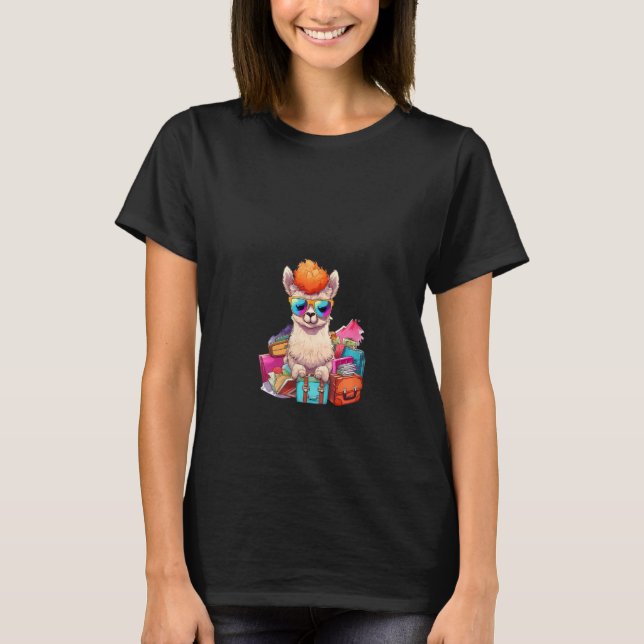 Camiseta Mulheres Cute Alpaca Com Suitcase Adventure Boys G (Frente)