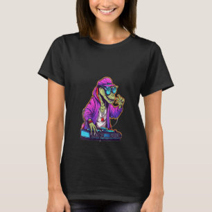 Camiseta Mulheres Cyberpunk Dinossaur DJ Festival de Música