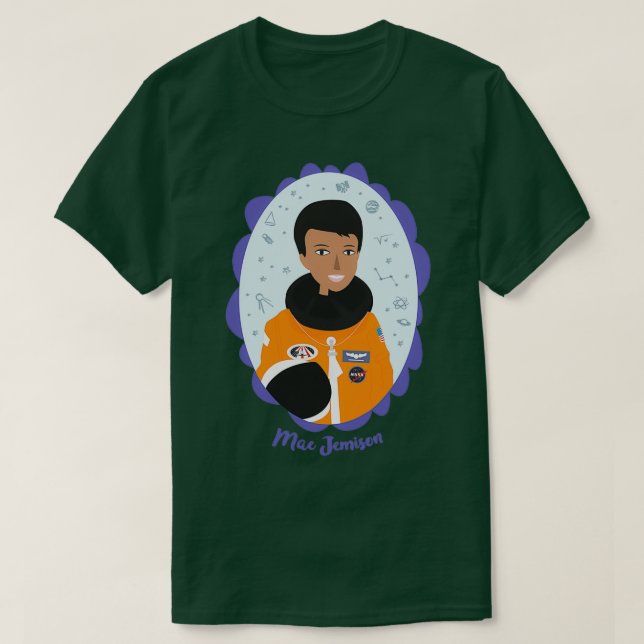 Camiseta Mulheres da Ciência Mae Jemison (Frente do Design)