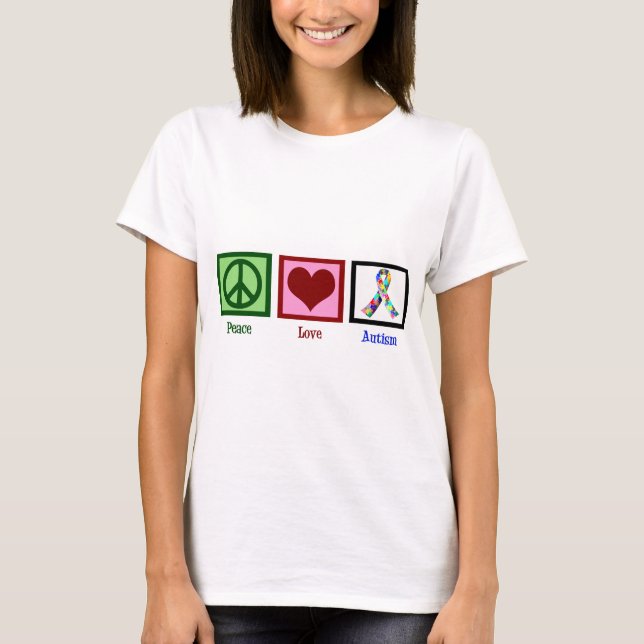 Camiseta Mulheres da consciência do autismo do amor da paz (Frente)