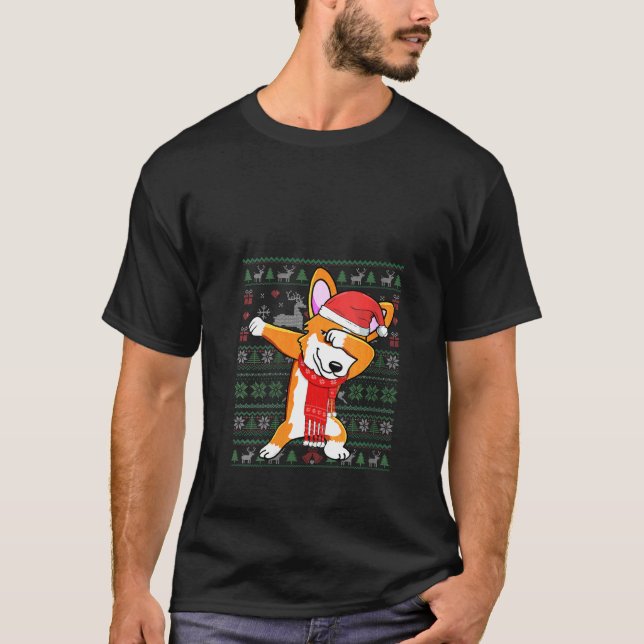 Camiseta Mulheres Dabbing Corgi Ugly Christmas Swear Xmas (Frente)