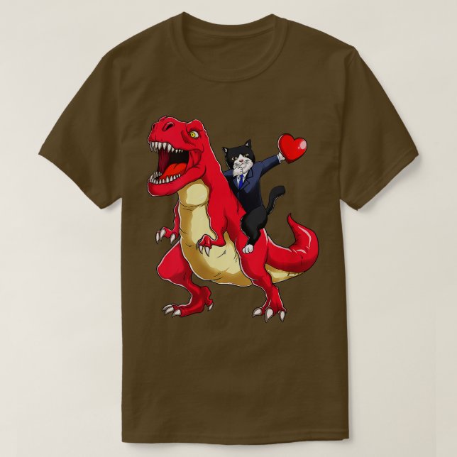 Camiseta Mulheres Dabbing Tuxedo Cat Andando Dinossauro Val (Frente do Design)