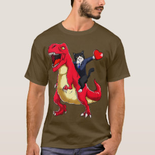 Camiseta Mulheres Dabbing Tuxedo Cat Andando Dinossauro Val