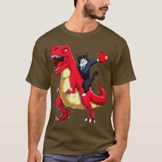 Camiseta Mulheres Dabbing Tuxedo Cat Andando Dinossauro Val