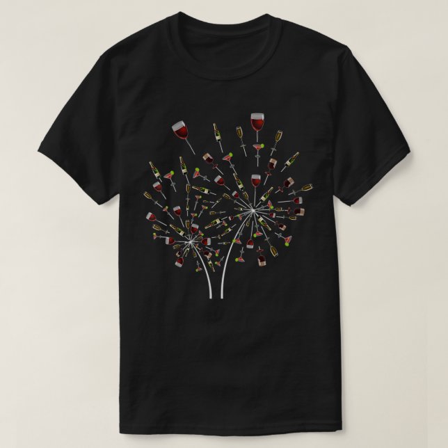 Camiseta Mulheres Dandelion Vidro Vidro Champanhe Garrafa E (Frente do Design)