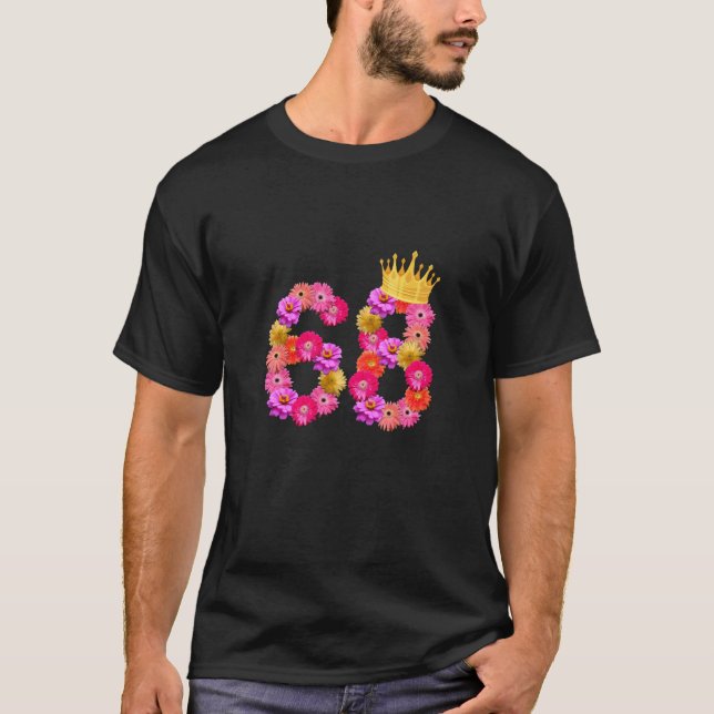 Camiseta Mulheres de 68 anos de idade de aniversário flores (Frente)