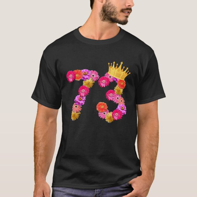 Camiseta Mulheres de 73 anos de idade de aniversário flores (Frente)