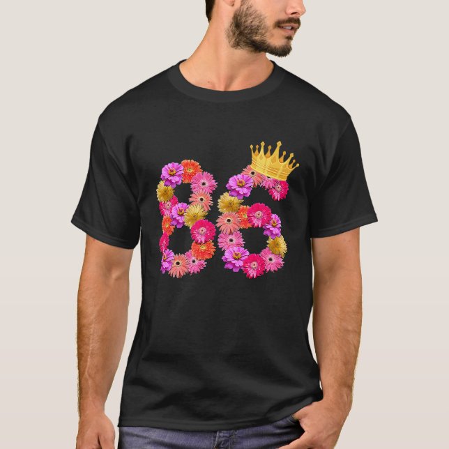 Camiseta Mulheres de 86 anos de idade de aniversário flores (Frente)