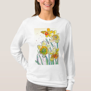Camiseta Mulheres de arte amarela Daffodil aquarela T Camis