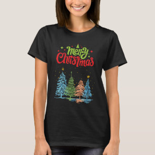 Camiseta Mulheres de árvore de Natal alegre preto