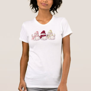 Camiseta Mulheres de Bonecos de Neve Segurando Taças de Vin