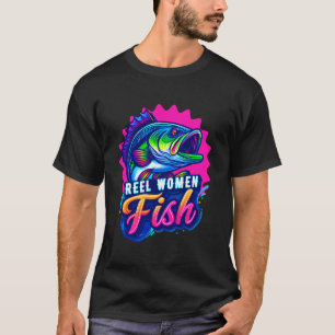 Camiseta Mulheres de Carretel Pescam Pescadora Anciã Retro