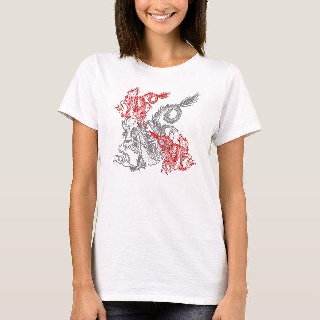 Camiseta Mulheres de Dragão Vermelho Chinês (Frente)