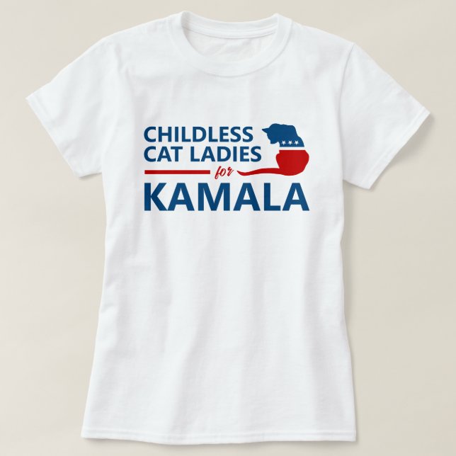 Camiseta Mulheres de Gato Sem Fios para Kamala (Frente do Design)