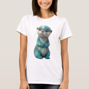 Camiseta Mulheres de Lontra Espacial Celestial com Brilho d