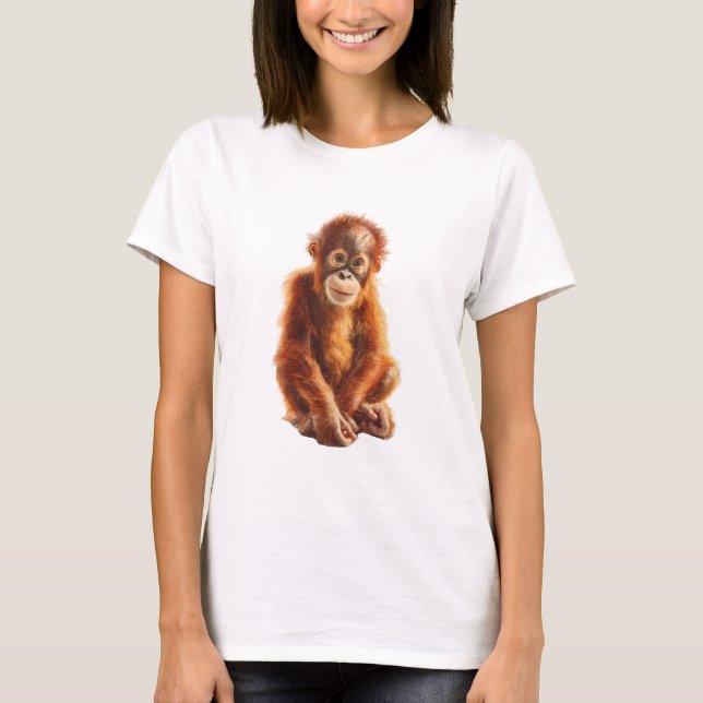 Camiseta Mulheres de Orangotango Bebê Adorável (Frente)