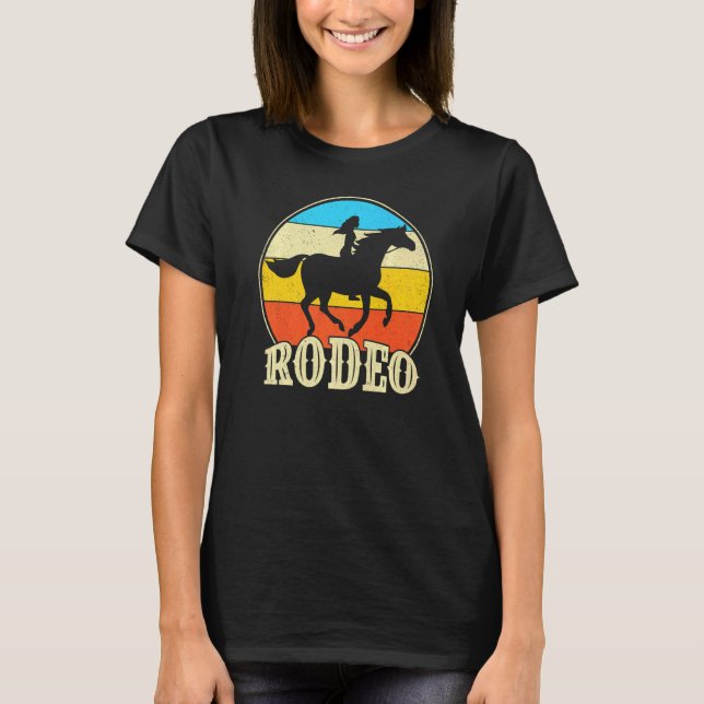 Camiseta Mulheres de Rodeio Cavalgando Cavalos Ocidentais C (Frente)