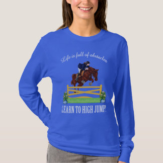 CAMISETA MULHERES DE SALTO INGLESAS EQUESTRES DO CAVALO E