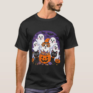 Camiseta Mulheres Dia das Bruxas Cachorro Fantasma Dia das