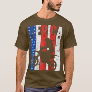 Camiseta Mulheres Dirt Bike American Flag Motocross 4th Of