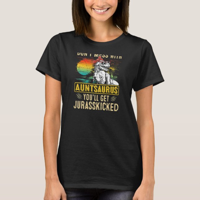 Camiseta Mulheres Divertidas Retro Auntsaurus Dinossaur Rex (Frente)