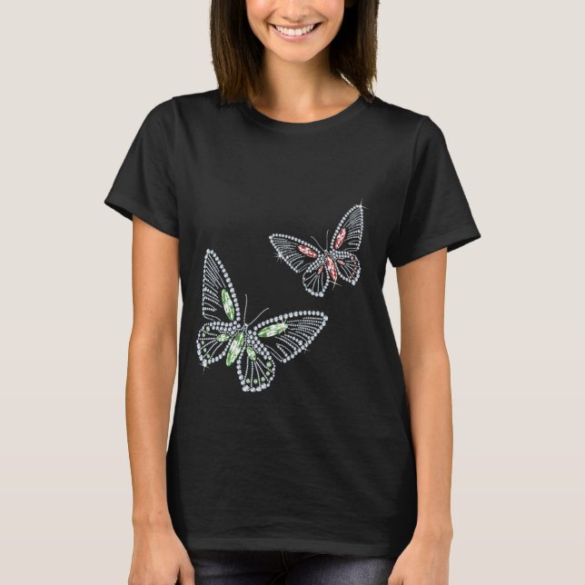 Camiseta Mulheres do diamante de Butterflys do cristal de (Frente)