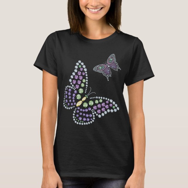 Camiseta Mulheres do diamante de Butterflys do cristal de (Frente)