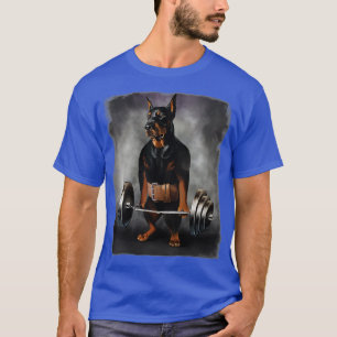 Camiseta Mulheres Doberman Dog Musculando com Barbell Sh