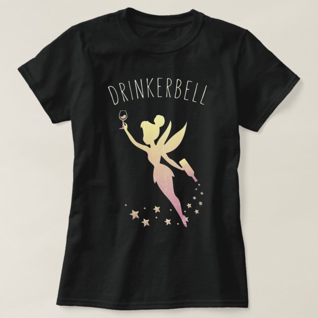 Camiseta Mulheres Drinkerbell Fairy Stars Bebendo de vinho  (Frente do Design)