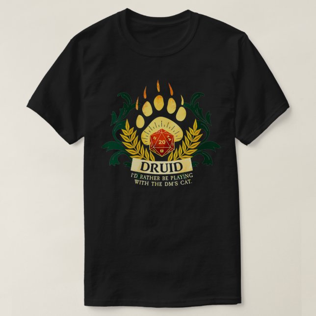 Camiseta Mulheres Druida Classe D20 Tabletop Dungeons RPG D (Frente do Design)