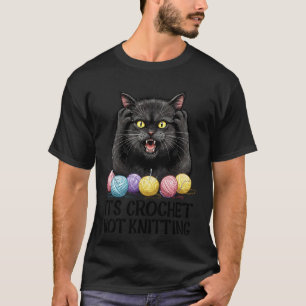 Camiseta Mulheres É crochê não tricô Gato preto engraçado C