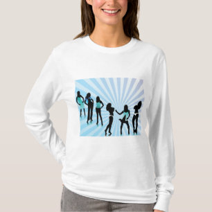 Camiseta Mulheres Elegantes Silhuetas Azul Teal Moda