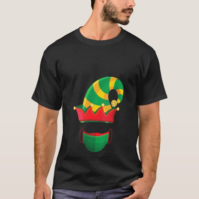 Camiseta Mulheres Elf Mask Engraçado Natal Pajama Para Famí (Frente)