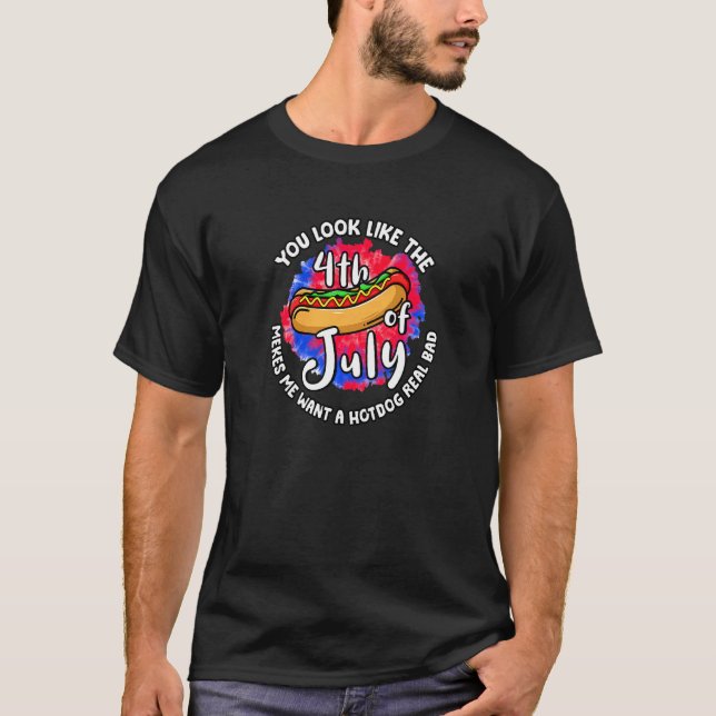Camiseta Mulheres Em 4 De Julho Hot Dog American Flag Griel (Frente)