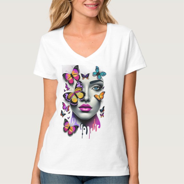 Camiseta Mulheres encaram e borboletas, fantasia (Frente)