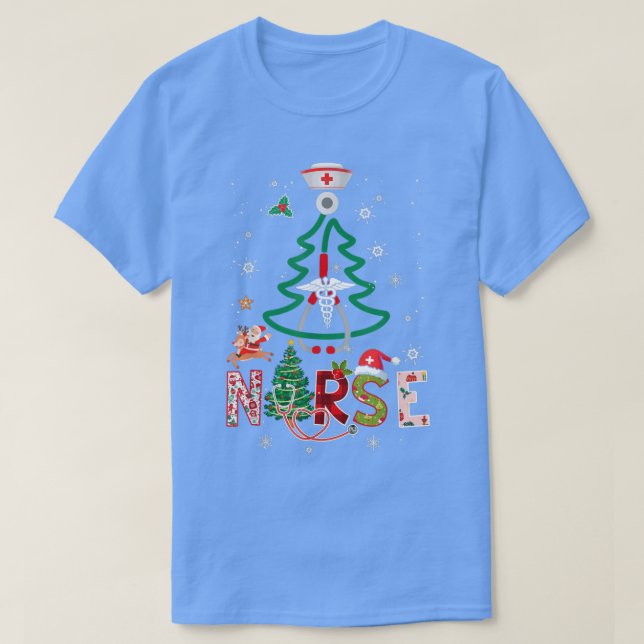 Camiseta Mulheres Enfermeiram Árvore de Natal Stethoscope R (Frente do Design)
