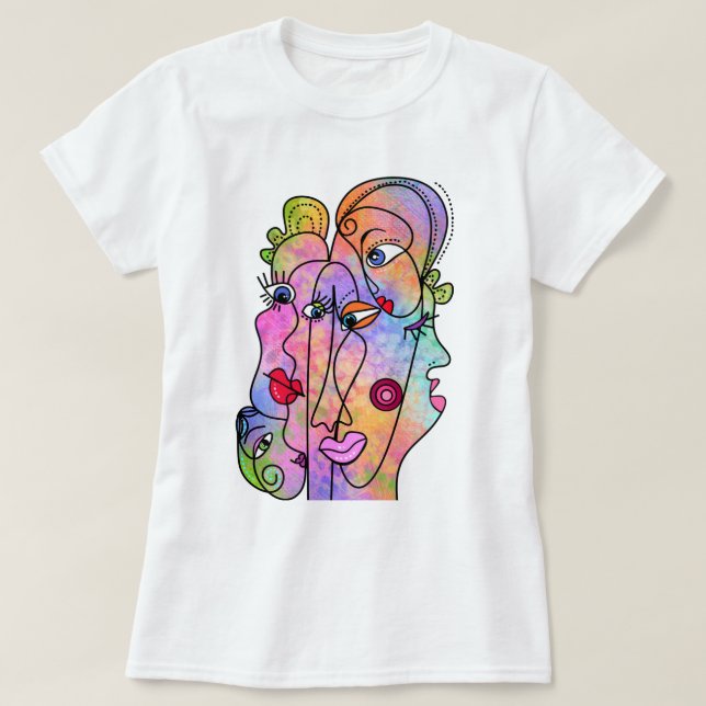 Camiseta Mulheres Enfrentam Abstrato de Estilo Moderno de C (Frente do Design)
