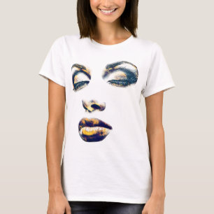 Camiseta Mulheres enfrentam beleza Dourada Makeup Abstrato 