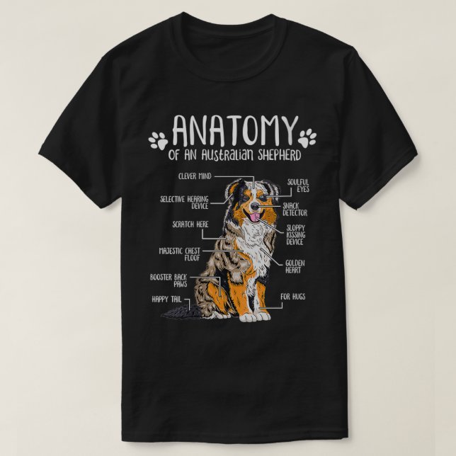 Camiseta Mulheres Engraçadas Anatomia Australiana Pastor Cã (Frente do Design)