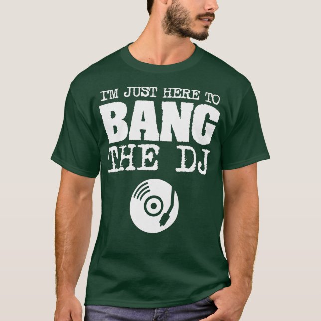 Camiseta Mulheres Engraçadas Bang Disco DJ Música Da Esposa (Frente)